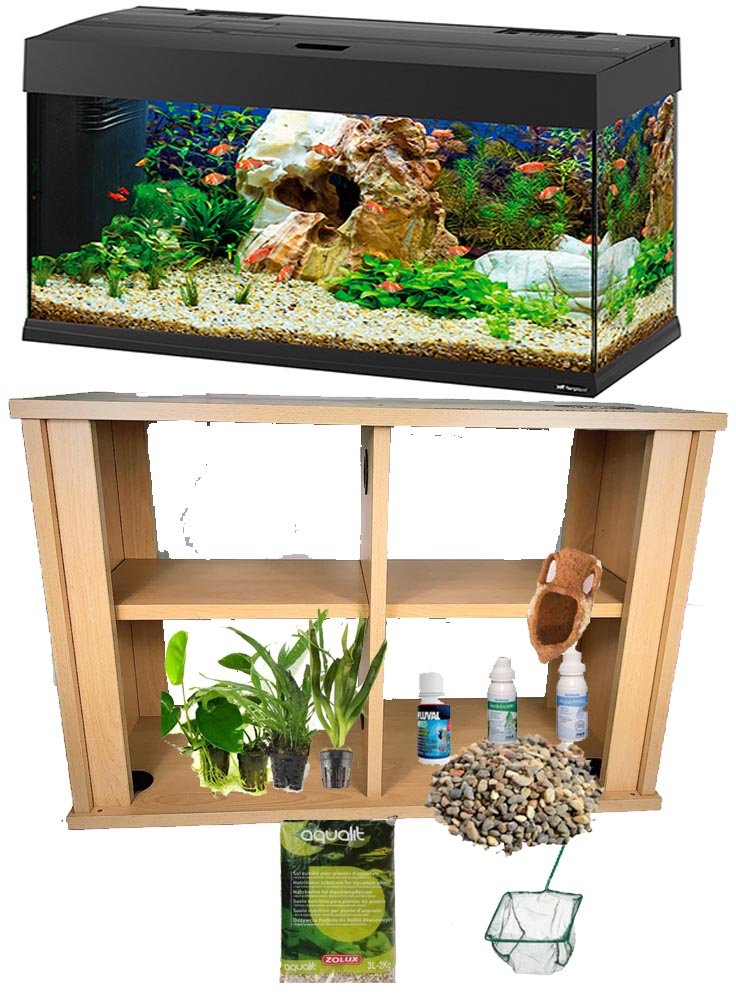 Acquario Dubai 120 led nero con allestimento dolce + supporto wood 120x40x67.5 cm