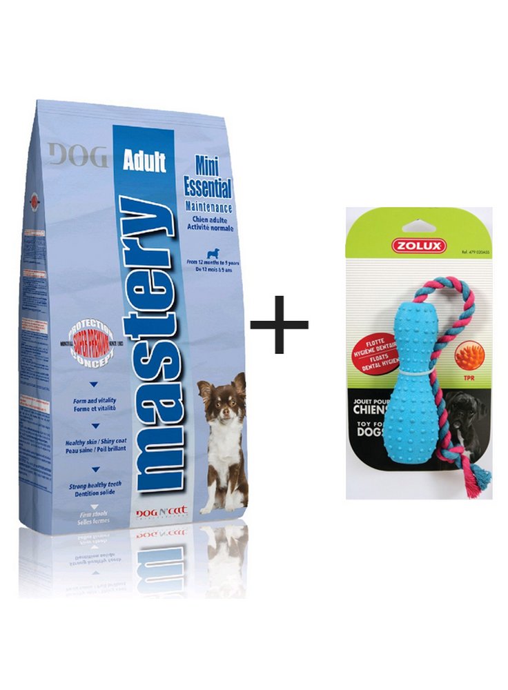 Mastery adult mini essential 3kg mangime per cani adulti taglia piccola + gioco