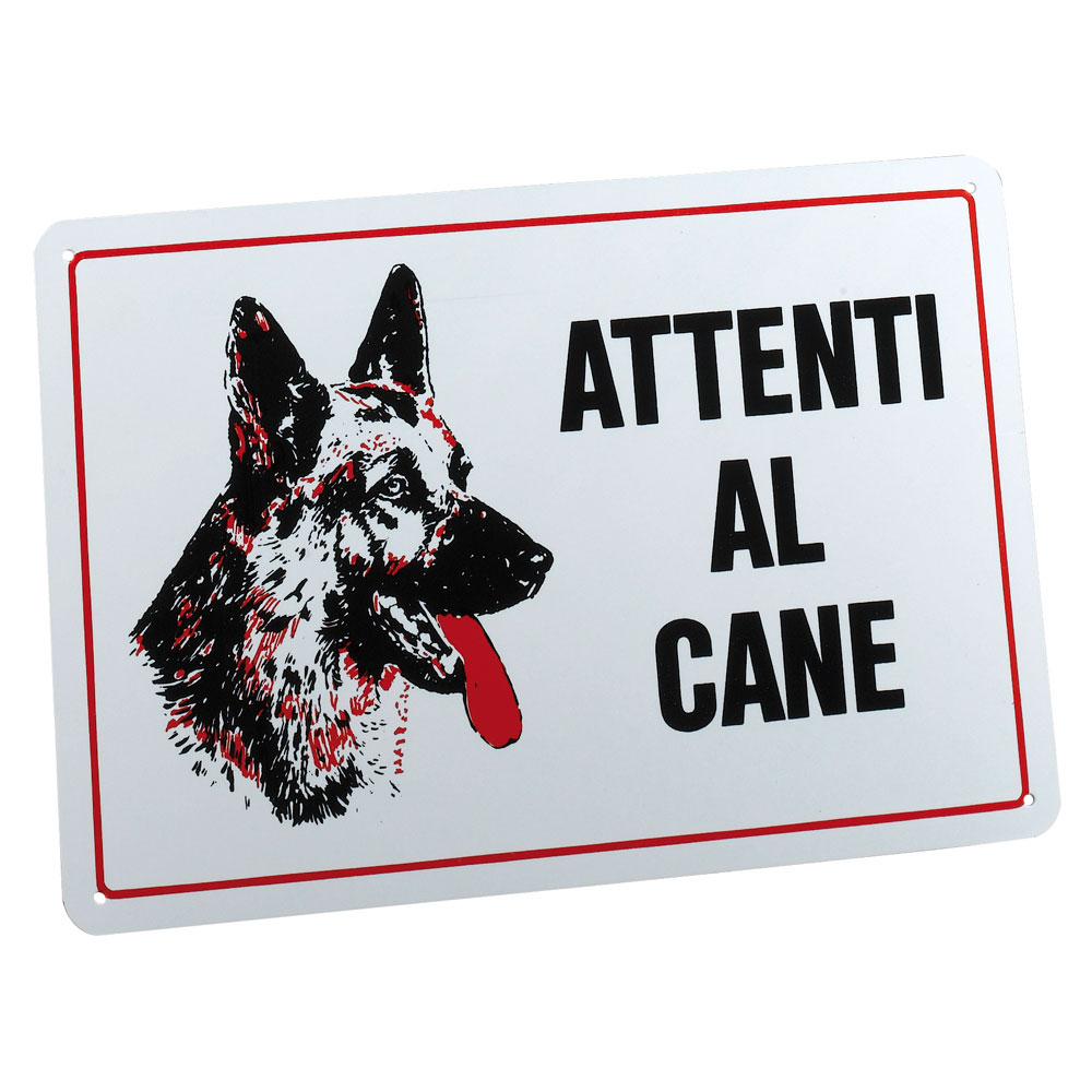 Targa Attenti al cane in PVC bianca
