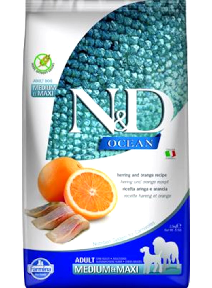 N&D FBLU OCEAN canine - ARINGA & ARANCIA ADULT MEDIUM/MAXI 2,5kg