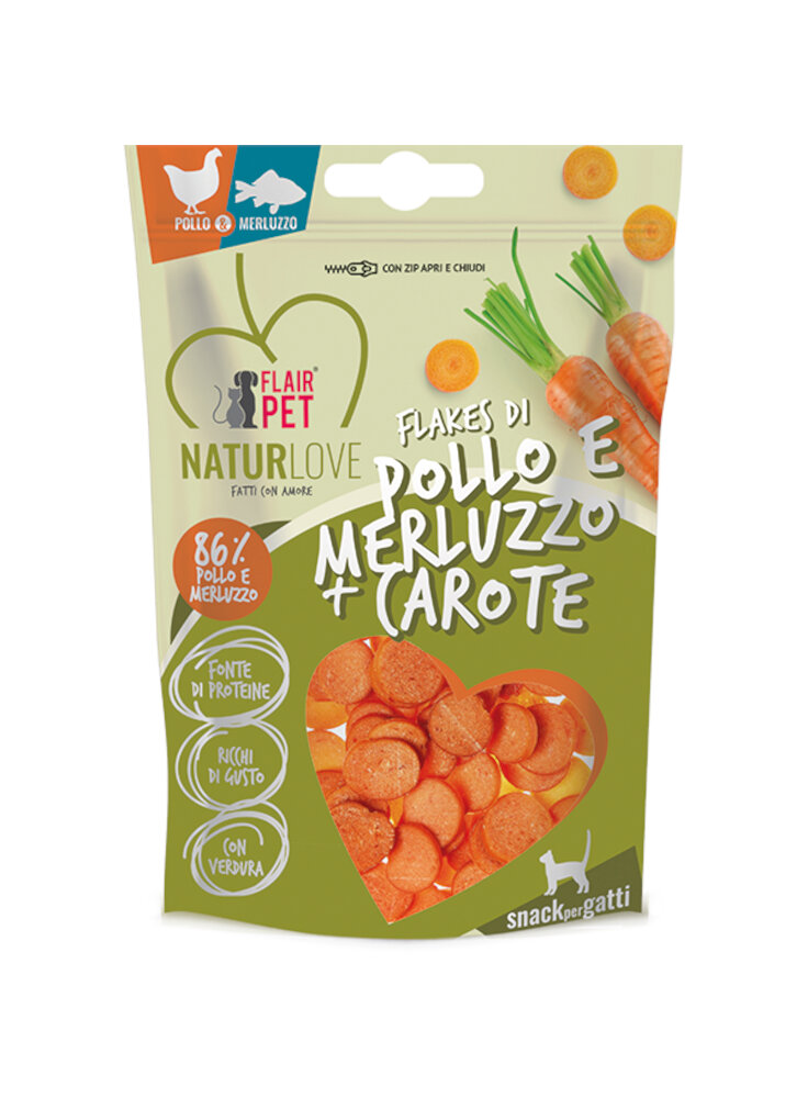 flakes-di-pollo-e-merluzzo-con-carote-snack-gatto-45-gr