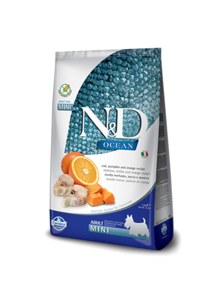 N&D FBLU OCEAN canine - MERLUZZO & ZUCCA & ARANCIA ADULT MINI 2,5kg