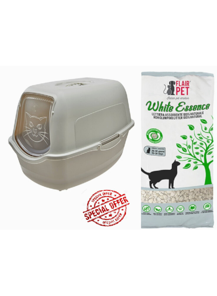 FAIRPLAT NUOVA LETTIERA PER GATTI CON FILTRO ANTI ODORE + sacco sabbia 5 Lt naturale