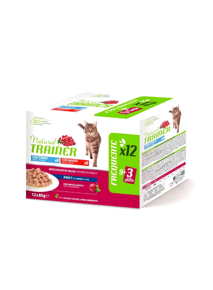 NATURAL TRAINER GATTO ADULTO MULTIPACK TONNO/MANZO 12X85G