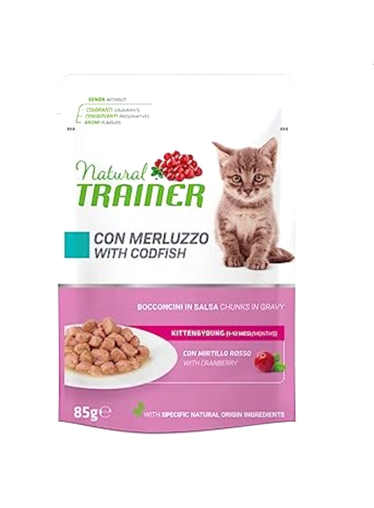 NATURAL TRAINER CAT KITTEN&YOUNG MERLUZZO BUSTA 85G