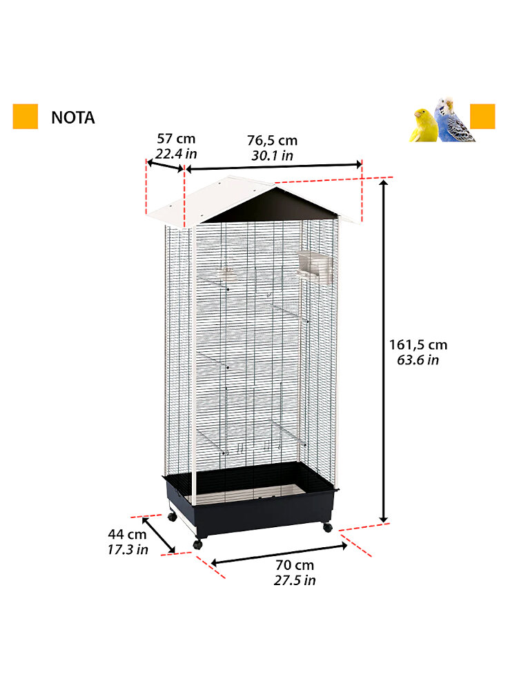 Voliera per Canarini, esotici e piccoli uccelli NOTA Verde 82x58x116cm