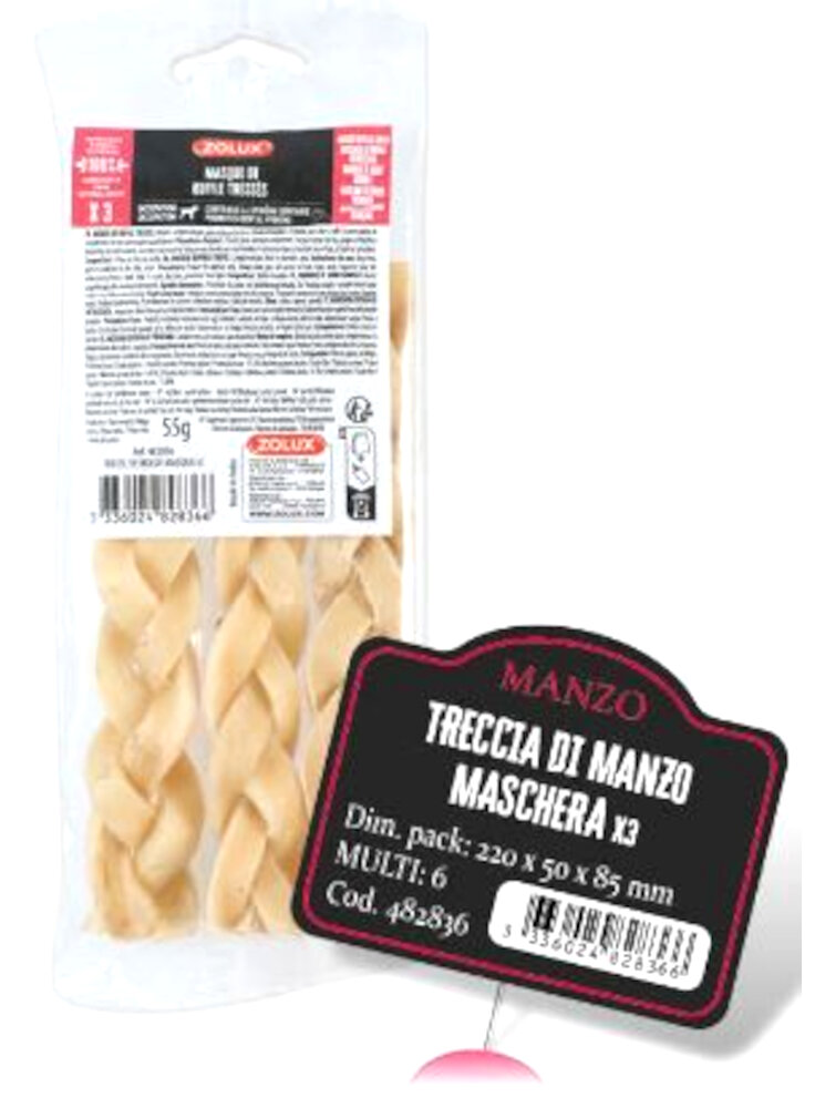 TRECCIA DI MANZO MASCHERA X3 SNACK NATURALE ZOLUX