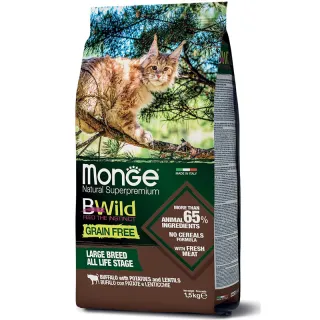 Monge BWILD Gatto GRAIN FREE All Life Stage BUFALO CON PATATE E LENTICCHIE Large Breeds 1,5Kg - gatto