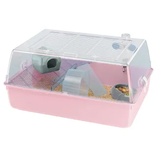 MINI DUNA HAMSTER GABBIA ROSA - PICCOLO SEGNO SU SPIGOLO PLASTICA TRASPARENTE