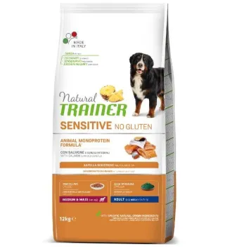 Natural Trainer Sensitive no gluten Adult Medium&Maxi con salmone e cereali integrali 3 kg