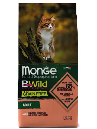 Monge BWILD GRAIN FREE SALMONE CON PISELLI 1,5Kg - gatto