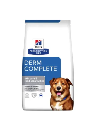 Hill's PRESCRIPTION DIET Derm Complete crocchette per cani per le sensibilità alimentari/ambientali con riso e uova
