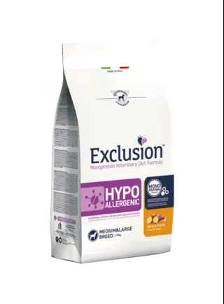 Exclusion - Diet Hypoallergenic Adult Medium Large all'Anatra e Patate da 12 kg - liv danneggiamento 1