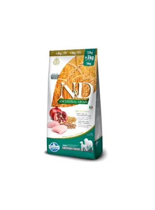  N&D ANCESTRAL DOG SELECTION POLLO E MELOGRANO ADULT MEDIUM/MAXI 12+3 KG.