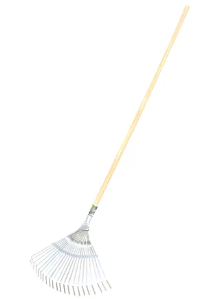 Scopa 22 denti per erba e foglie con manico in legno cm 120