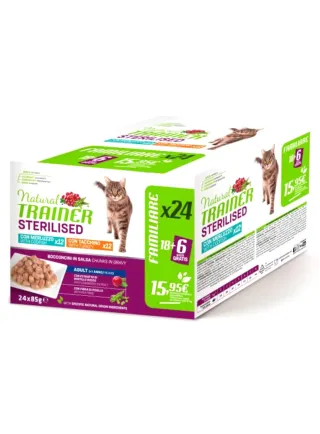 NATURAL TRAINER CAT MULTIPACK STERILISED TACCHINO E MERLUZZO 24X85GR