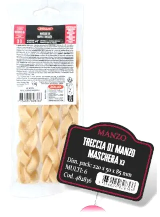 TRECCIA DI MANZO MASCHERA X3 SNACK NATURALE ZOLUX