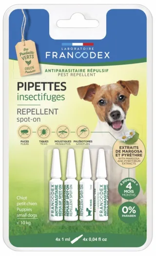 Antiparassitario 4 fiale effetto repellente naturale Francodex per cani 2-10kg