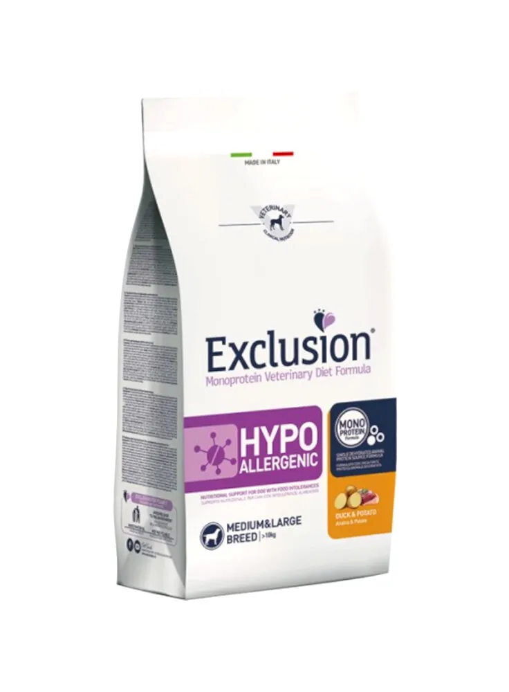 Exclusion - Diet Hypoallergenic Adult Medium Large all'Anatra e Patate da 12 kg - liv danneggiamento 1