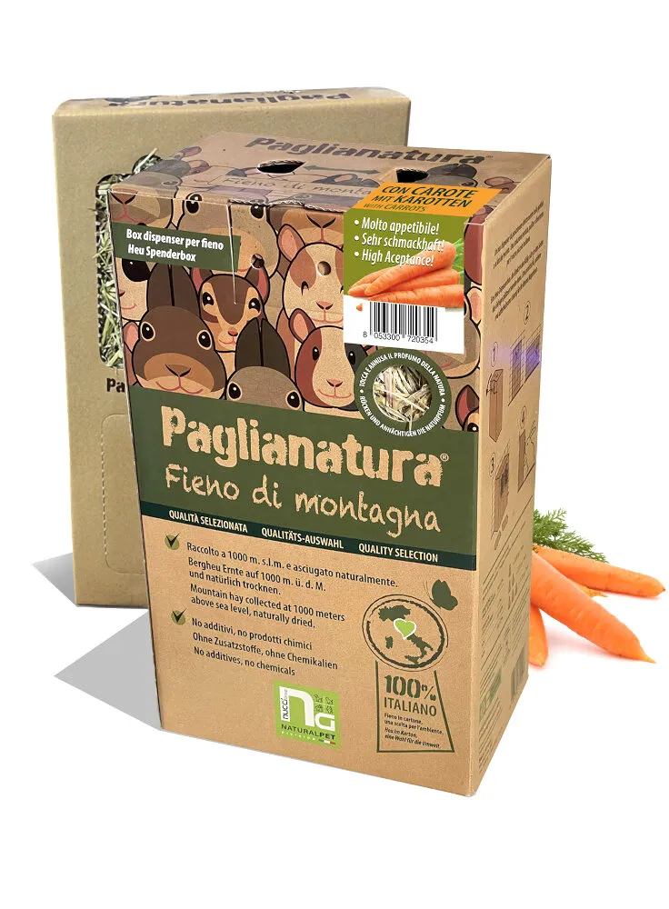 FIENO PAGLIANATURA DI MONTAGNA DISPENSER 700g + CAROTA