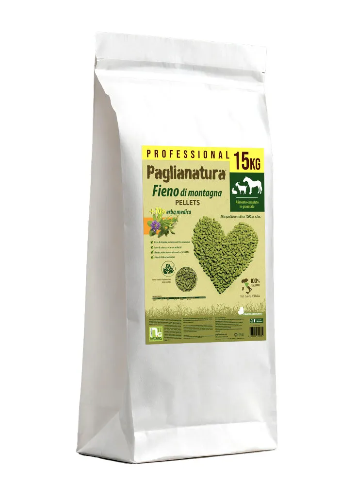 FIENO PAGLIANATURA DI MONTAGNA PELLETTATO SACCO 15KG+10% ALFALFA
