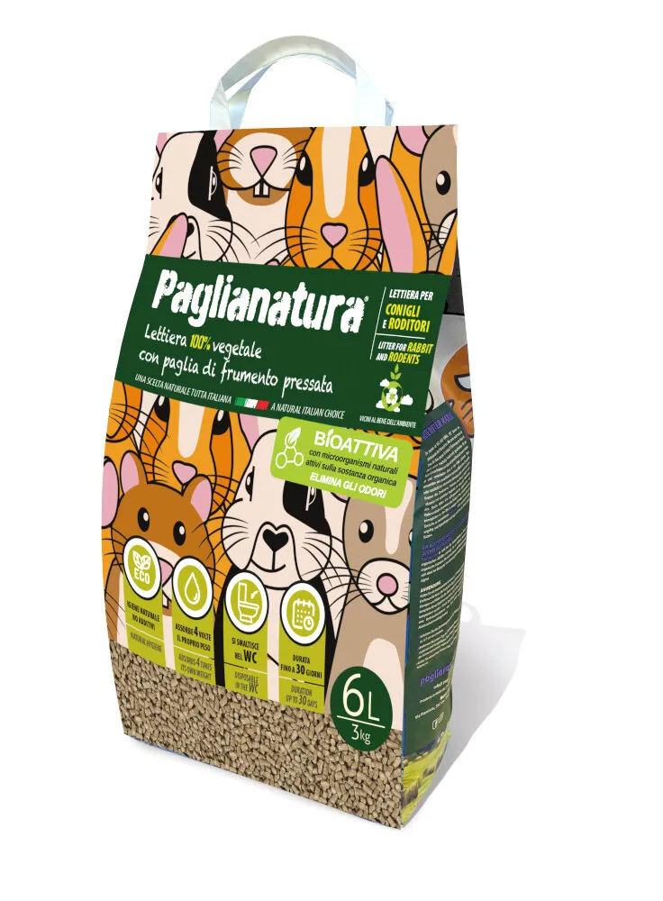 LETTIERA BIOATTIVA RODITORI - CONIGLI PAGLIANATURA PELLETTATA 6mm KG3/ 6 LT